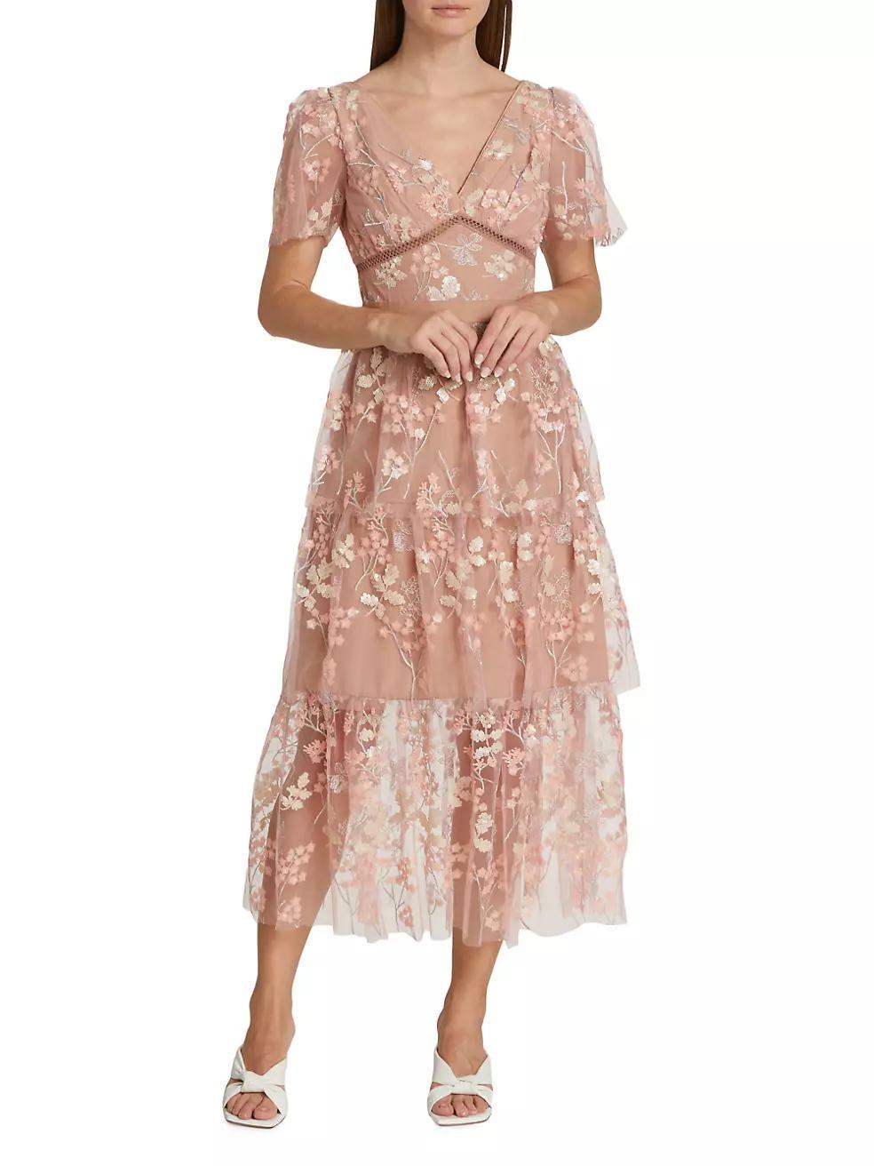 Semi-Sheer Sequin-Embroidered Midi-Dress Product Image