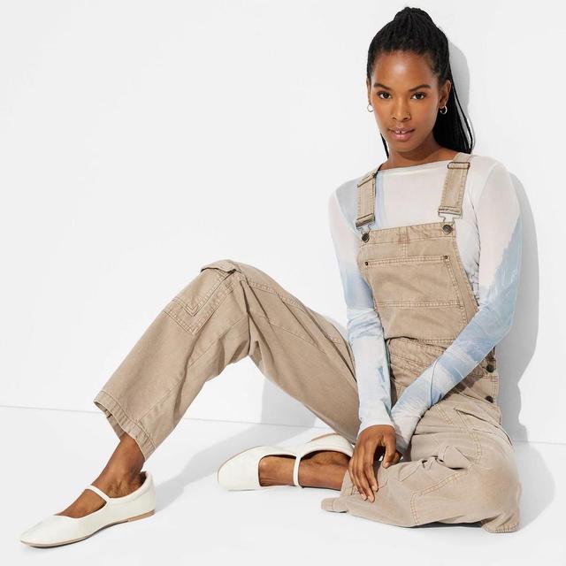 Womens Baggy Overalls - Wild Fable Light Brown L Product Image