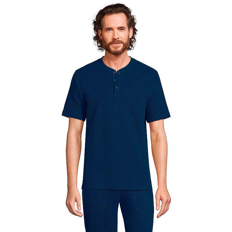 Mens Lands End Waffle Pajama Sleep Henley Gray Grey Product Image