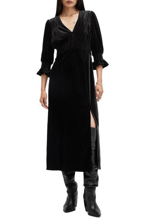 ALLSAINTS Ani V-neck Velvet Midi Dress In Black Product Image