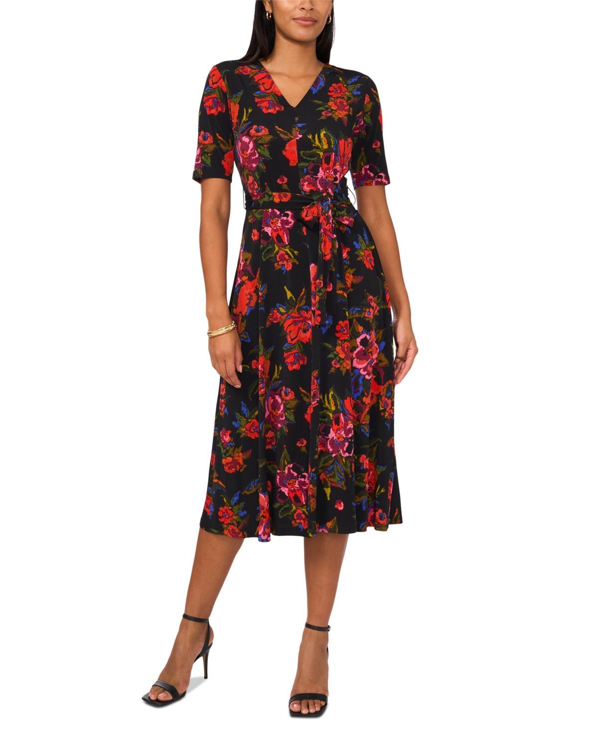 Msk Womens Printed V-Neck Short-Sleeve Midi Dress Product Image