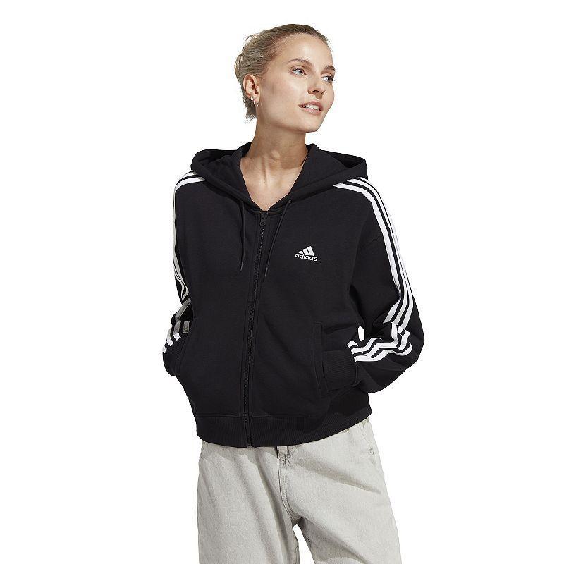 Womens adidas Essentials 3-Stripes French Terry Zip-Up Bomber Hoodie Black Product Image