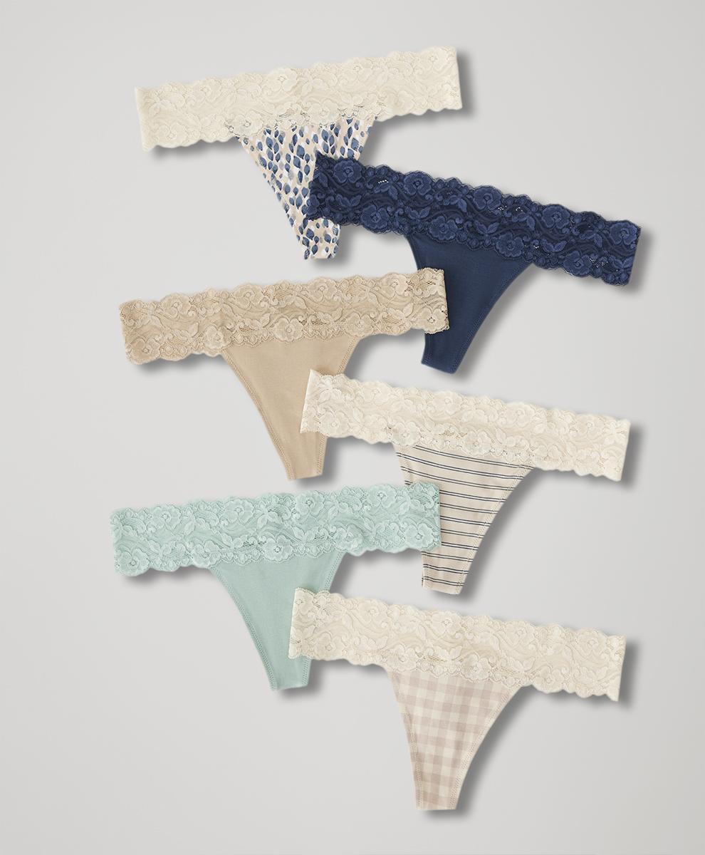 Womens Lace Waist Thong 6-Pack 2XL Product Image