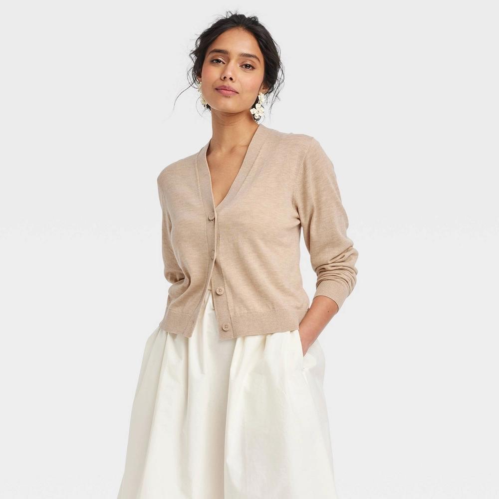 Women's Button-Front Cardigan - A New Day™ Camel S product image