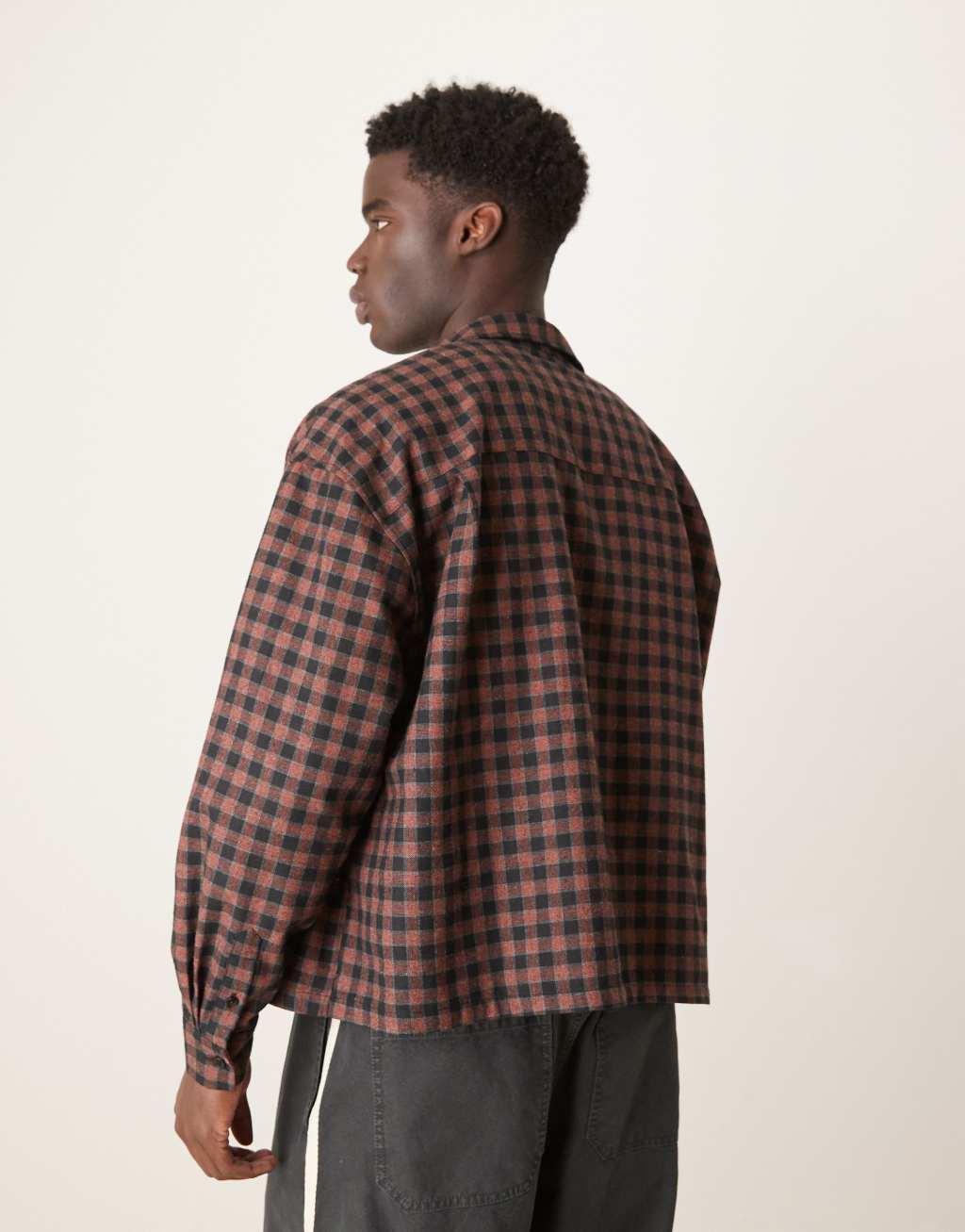 ASOS DESIGN volume oversized boxy shirt with pockets in blue check Product Image