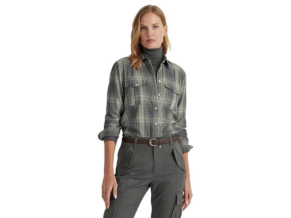 Lauren Ralph Lauren Plaid Twill Shirt (Grey/Cream Multi) Women's Clothing product image