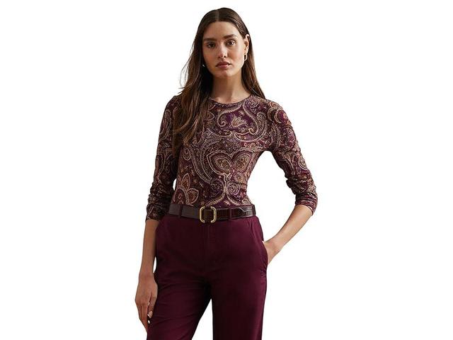 Lauren Ralph Lauren Paisley Stretch Cotton Long-Sleeve Tee Multi) Women's Clothing Product Image