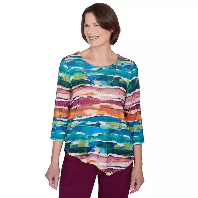 Womens Alfred Dunner Watercolor Biadere Top with Necklace Product Image