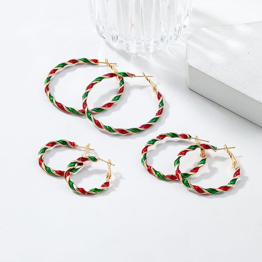 Christmas Candy Cane Twist Hoop Earring Product Image