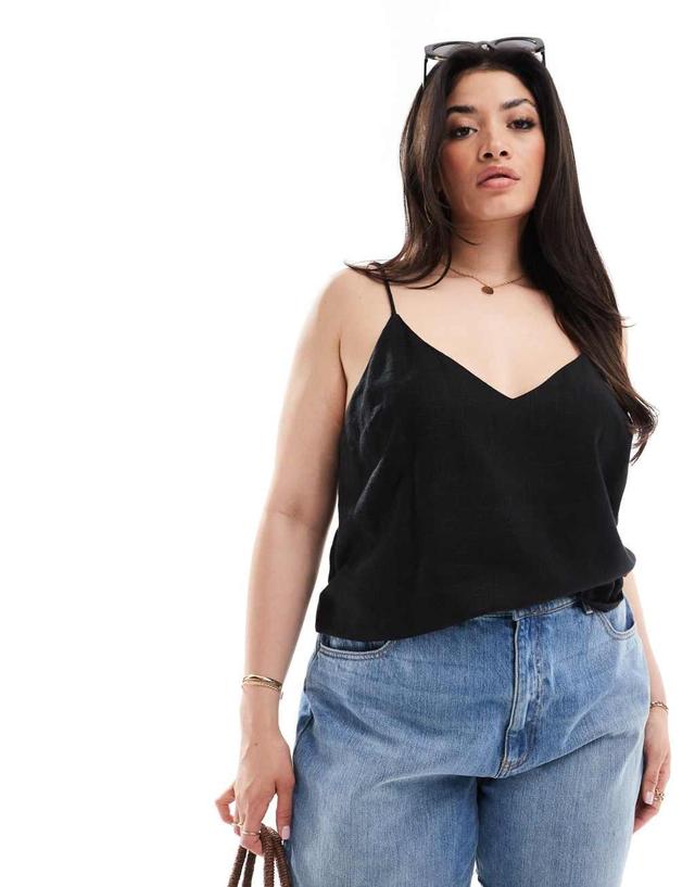 ASOS DESIGN Curve linen look v neck cami in black Product Image