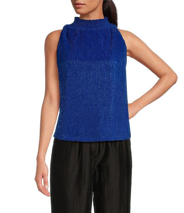 Sugarlips Shimmer Plisse Mock Neck Sleeveless Top Product Image