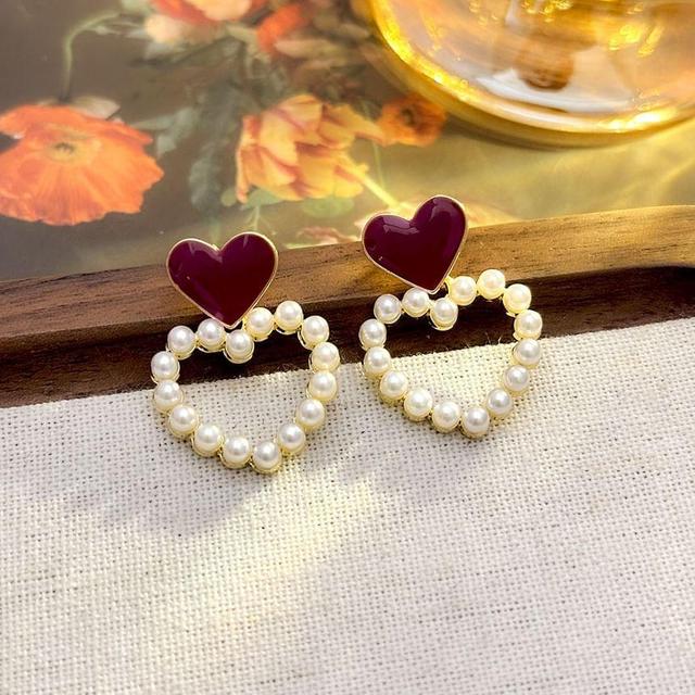 Heart Faux Pearl Alloy Drop Earring Product Image