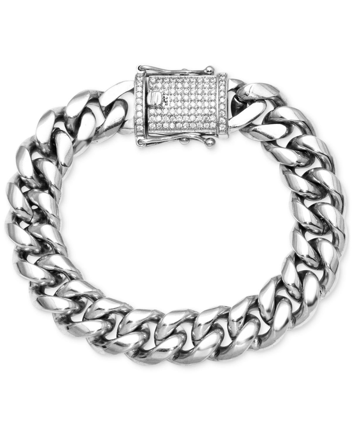 Mens Diamond Pave Clasp Curb Link Bracelet (1/2 ct. t.w.) in Stainless Steel Product Image