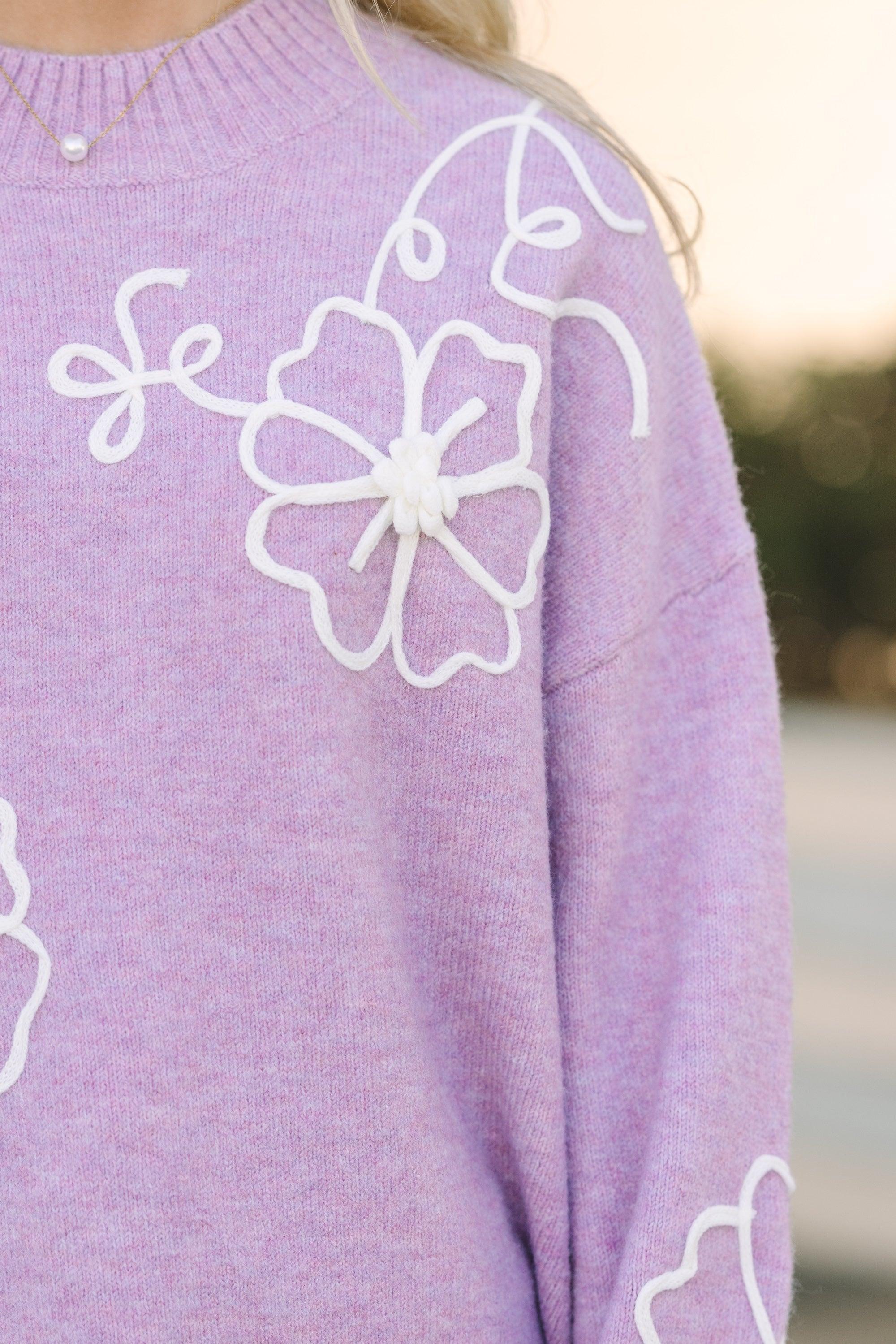 Keep You Close Lavender Purple Floral Sweater Female Product Image