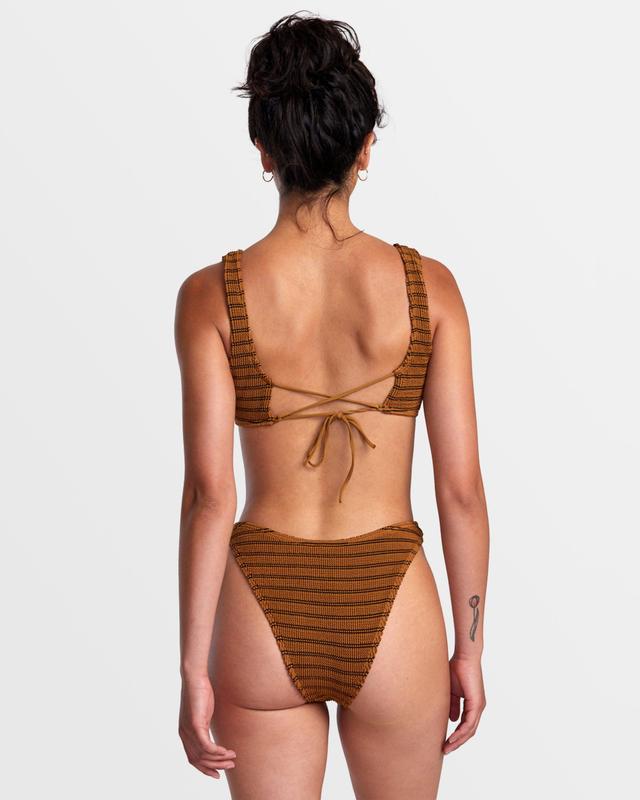 Grooves Stripe High Leg French Bikini Bottoms - Workwear Brown Product Image