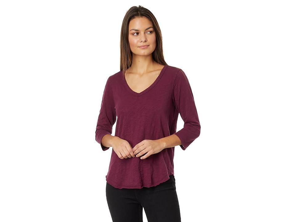 Mod-o-doc Mod-o-doc 3/4 Sleeve V-Neck Tee with Curved Hem (Aged Wine) Women's Clothing Product Image