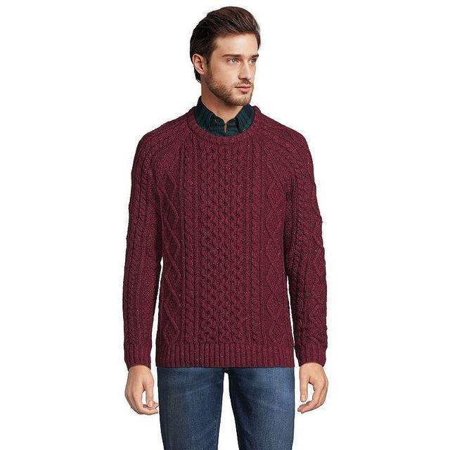 Mens Lands End Cable-Knit Sweater Red Donegal Product Image