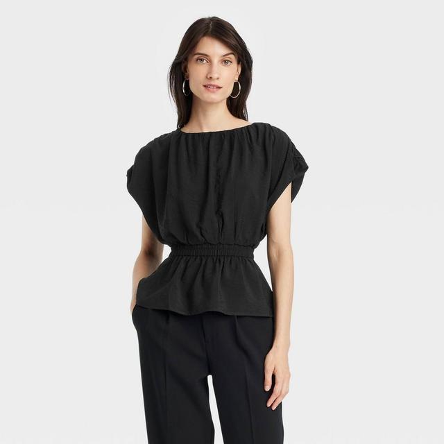 Womens Gauze Peplum Shirt - A New Day Black XL Product Image