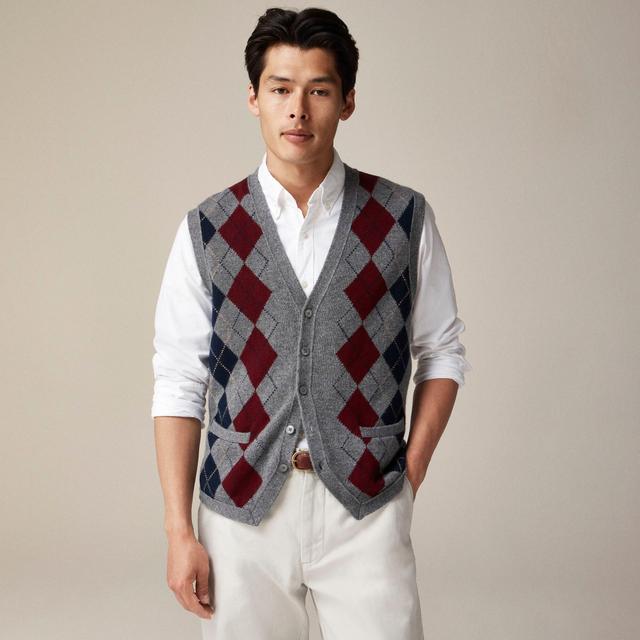 Cashmere cardigan sweater-vest in argyle Product Image