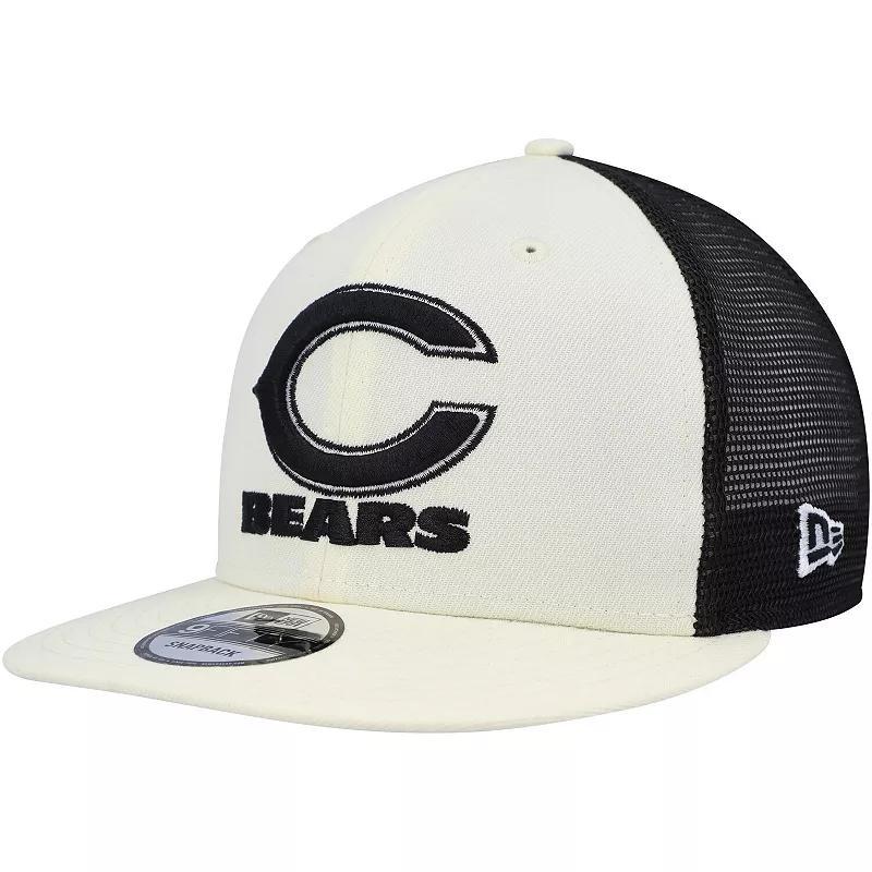 Mens New Era Cream/Black Chicago Bears Chrome Collection 9FIFTY Trucker Snapback Hat Product Image