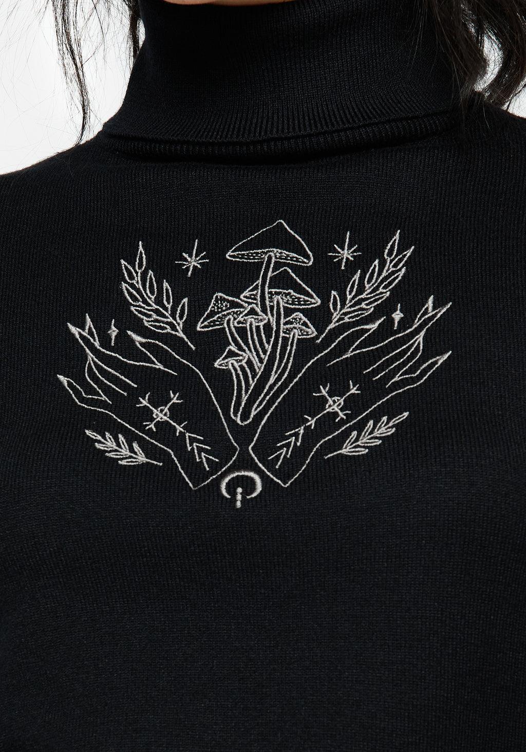 Mystify Embroidered Roll Neck Crop Sweater Product Image