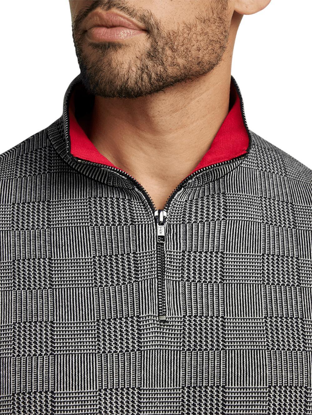 Cotton Quarter Zip Mock Neck Sweater - Black/white Glen Plaid Product Image