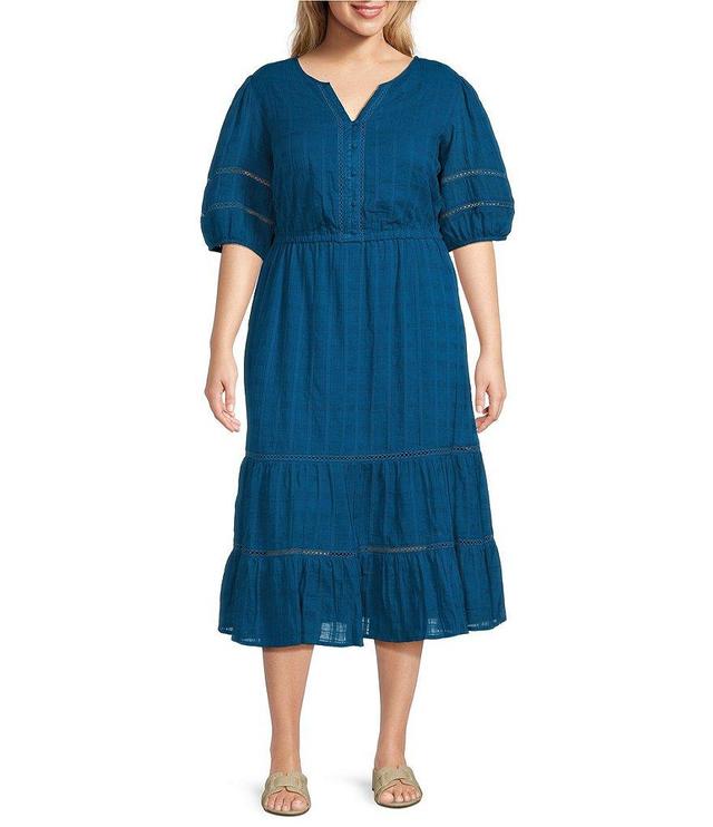 Nurture By Westbound Plus Size Tiered Elbow Sleeve V-Neck Midi A-Line Dress Product Image