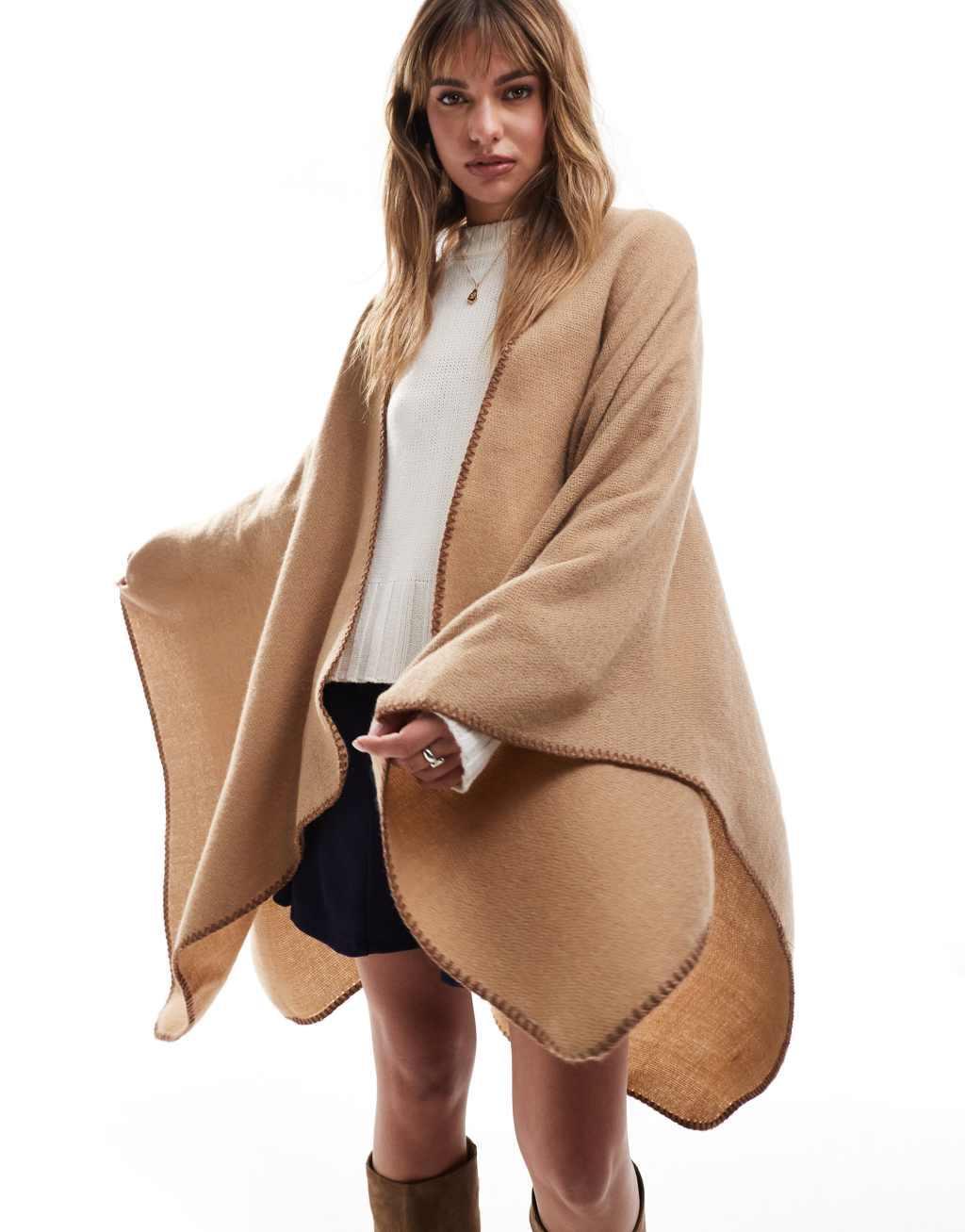 ASOS DESIGN cape with stab stitch detail in beige Product Image