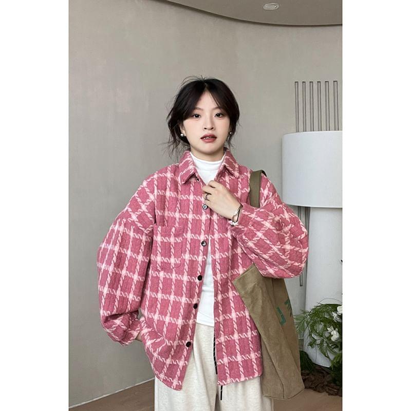 Plaid Button-Up Shirt Jacket Product Image