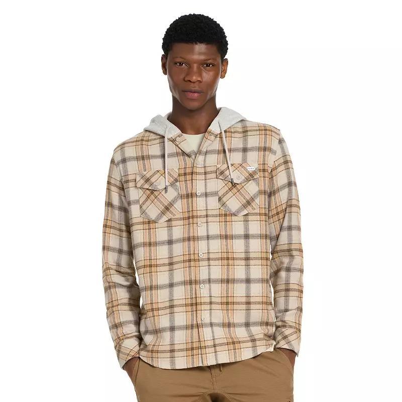 Mens Hurley Hooded Button-Up Flannel Shirt Ivory Product Image