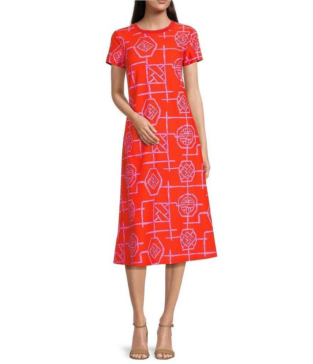 Jude Connally Alexandra Stretch Knit Bamboo Lattice Crew Neck Short Sleeve A-Line Midi T-Shirt Dress Product Image