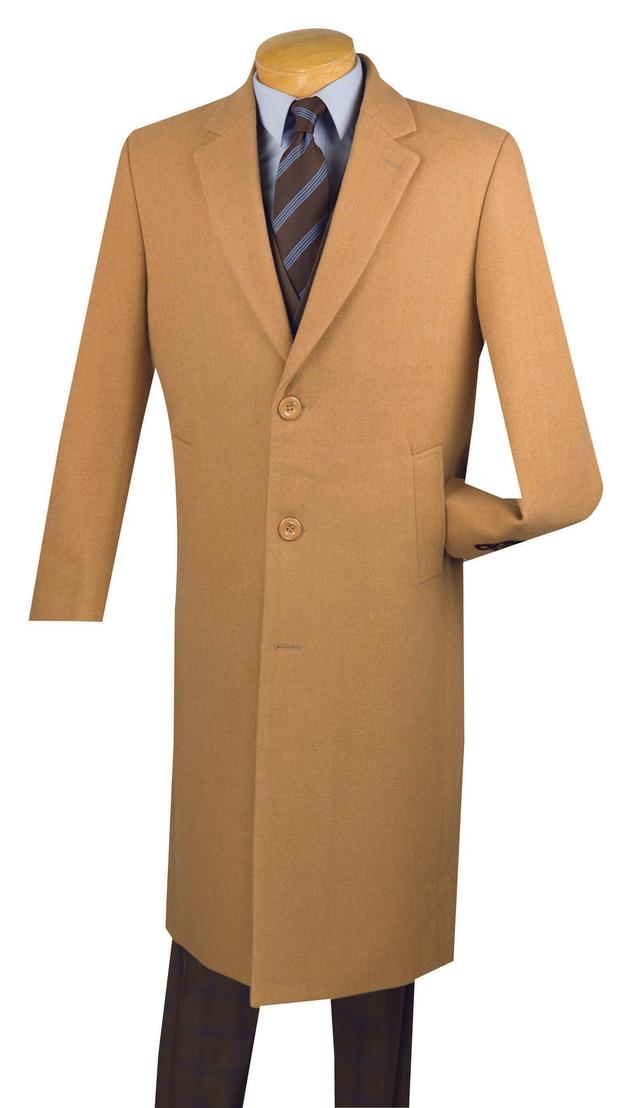 (2XL) Wool and Cashmere Regular Fit Dress Top Coat 48" Long in Camel Product Image