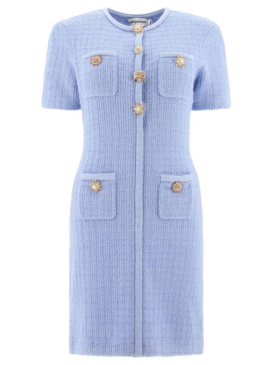 Knit Dress With Jewel Buttons In Light Blue Product Image