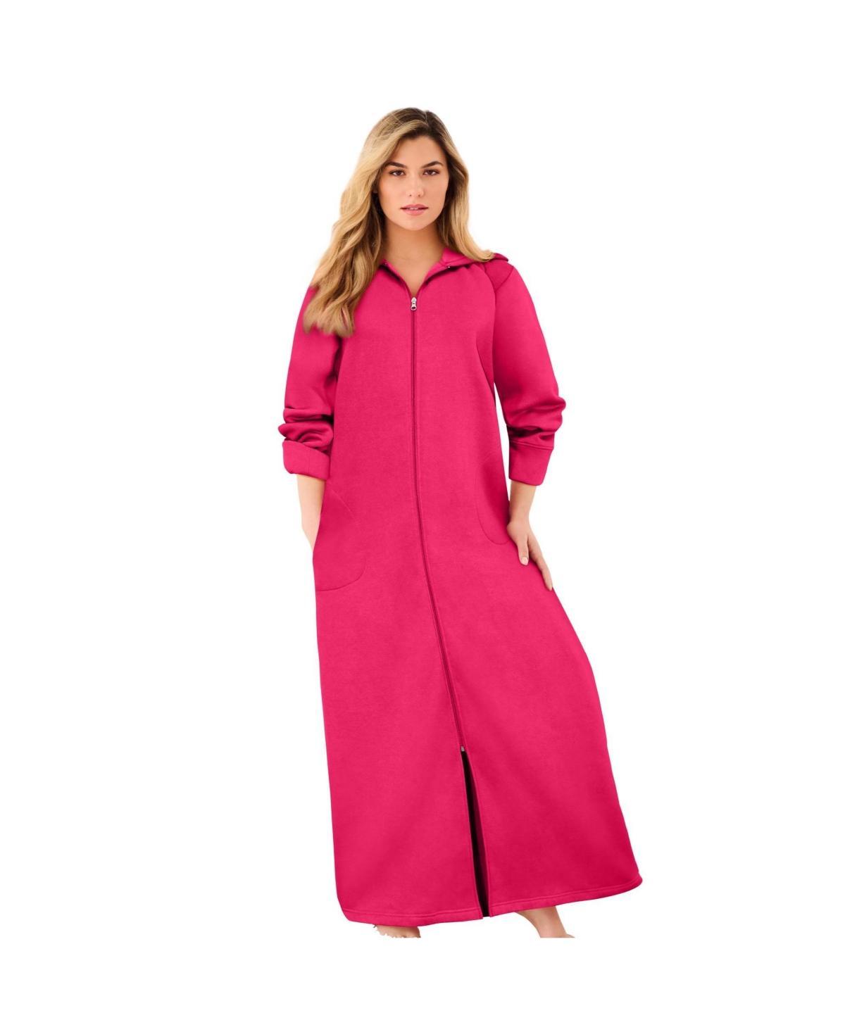 Dreams & Co. Womens Long Hooded Fleece Sweatshirt Robe Product Image