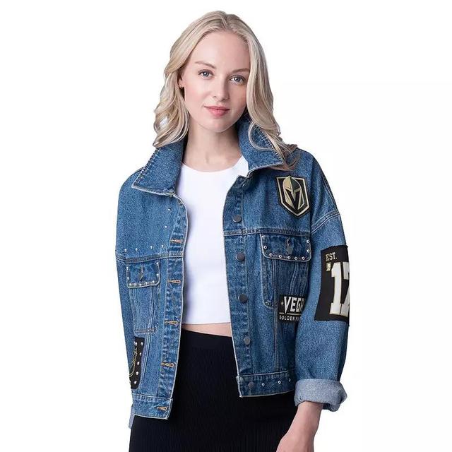 Womens G-III 4Her by Carl Banks Vegas Golden Knights Game Ball Cropped Button-Up Denim Jacket Lvk Turquoise A Product Image