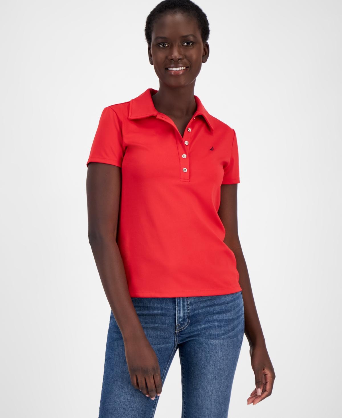 Nautica Jeans Womens Short-Sleeve Polo Shirt Product Image