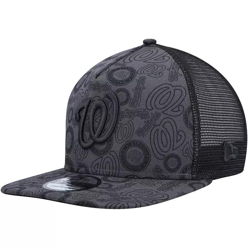 Mens New Era Black Washington Nationals Repeat A-Frame 9FIFTY Trucker Snapback Hat Product Image