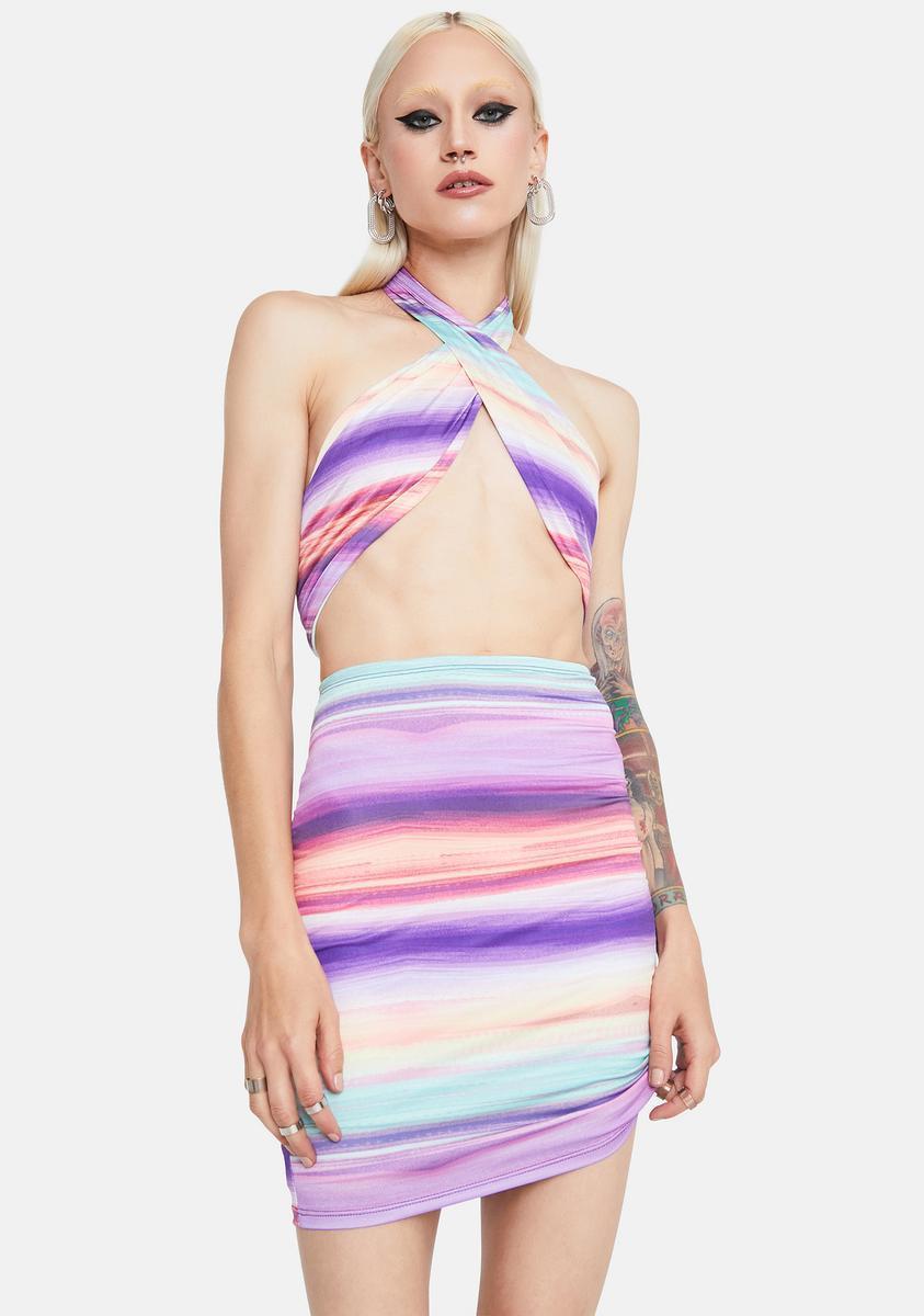 Stripe Halter Mini Skirt Set Product Image