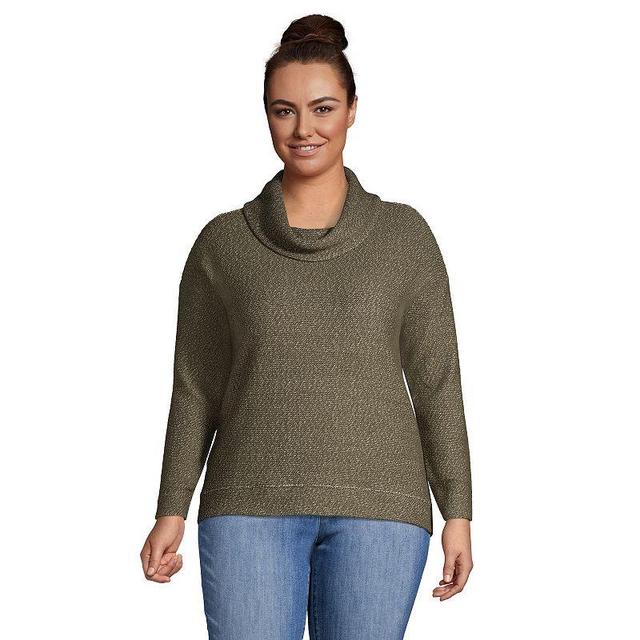 Plus Size Lands End Long Sleeve Textured Cowlneck Sweatshirt, Womens Green Moss Marl Product Image