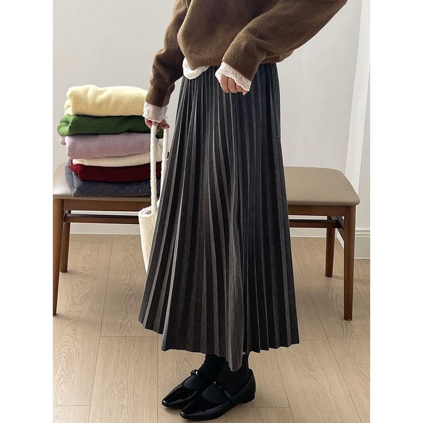 Elastic Waist Accordion Pleated Midi A-Line Skirt Product Image