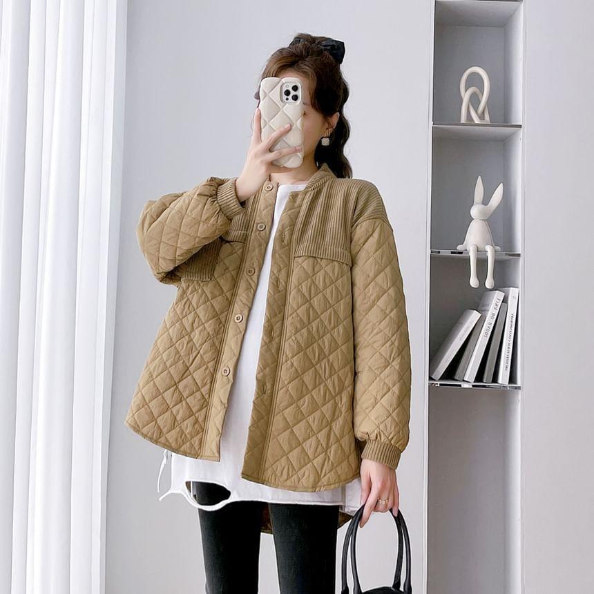 Maternity Plain Quilted Single-Breasted Jacket Product Image