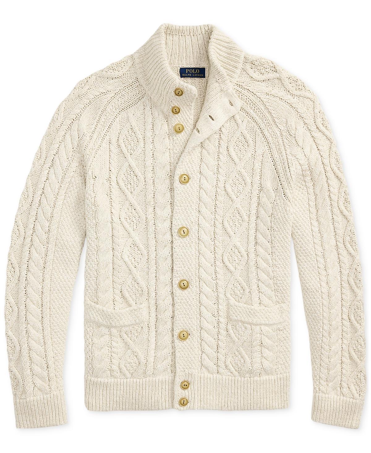 POLO RALPH LAUREN Men's Cable-knit Cotton Cardigan In Cream Product Image