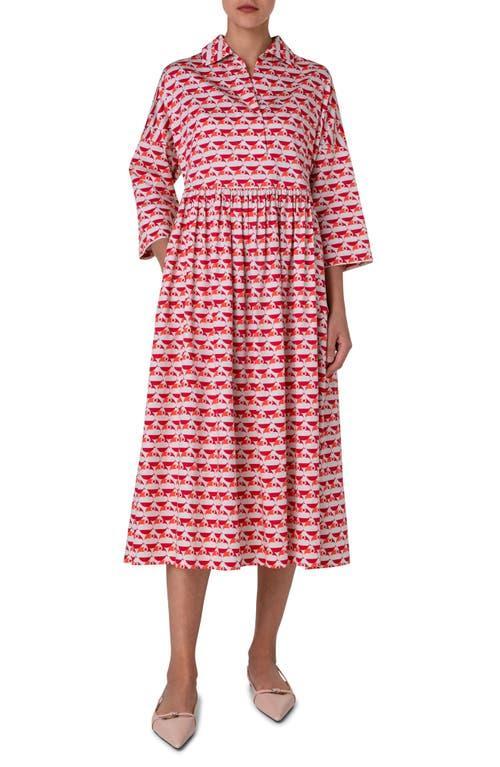 Akris punto Flamingo Dot Print Long Sleeve Cotton Midi Dress product image