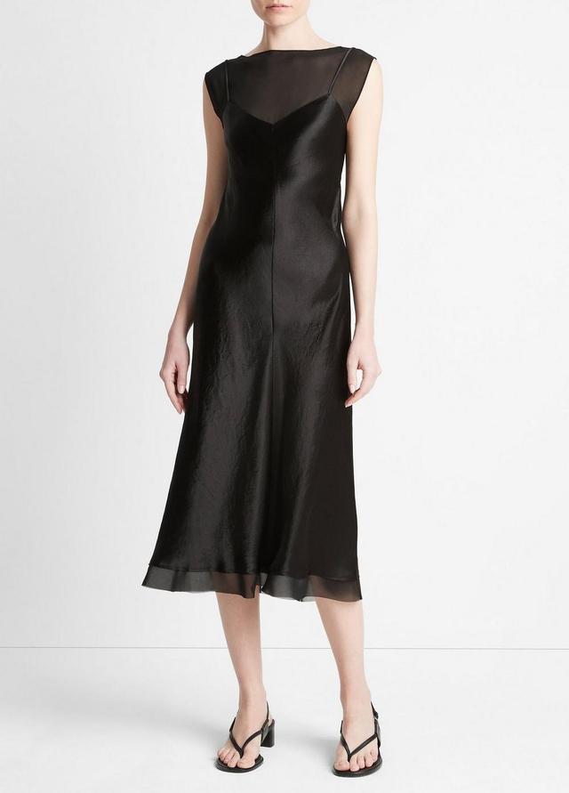 Chiffon-Layered Satin Slip Dress Product Image