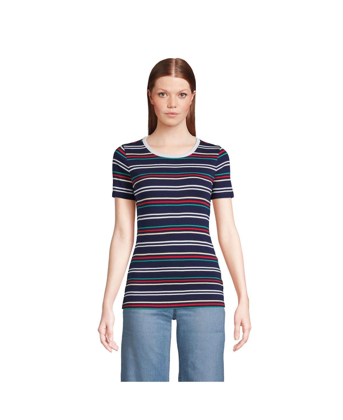 Petite Lands End All-Cotton Crewneck Tee, Womens Blue Team Stripe Product Image