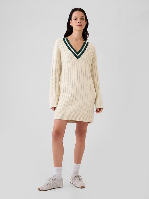 CashSoft Varsity Cable-Knit Mini Sweater Dress Product Image