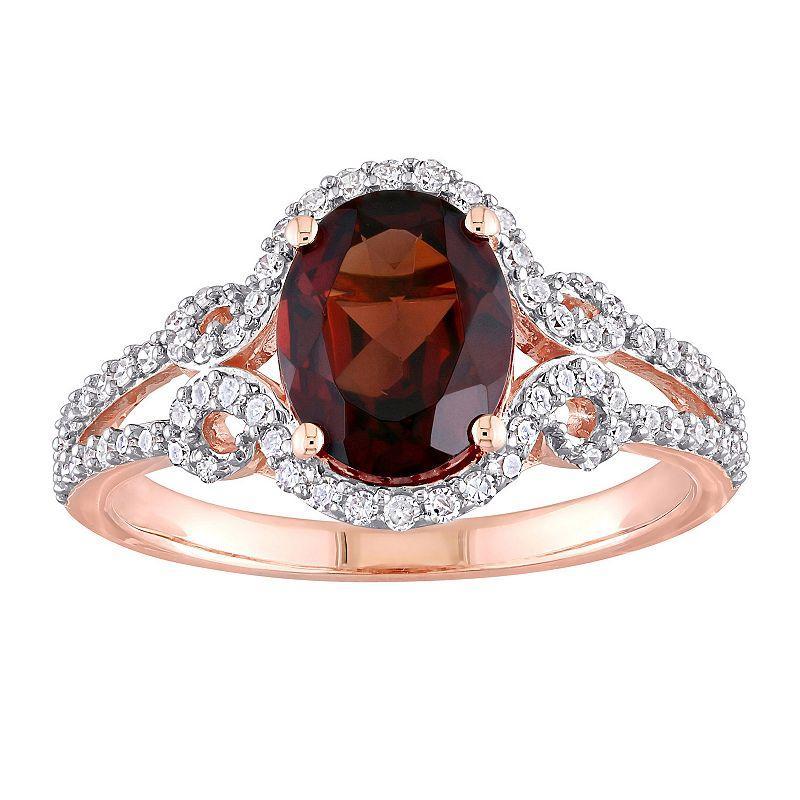 Stella Grace 10k Rose Gold Garnet & 1/3 Carat T.W. Diamond Oval Halo Engagement Ring, Womens Red Product Image