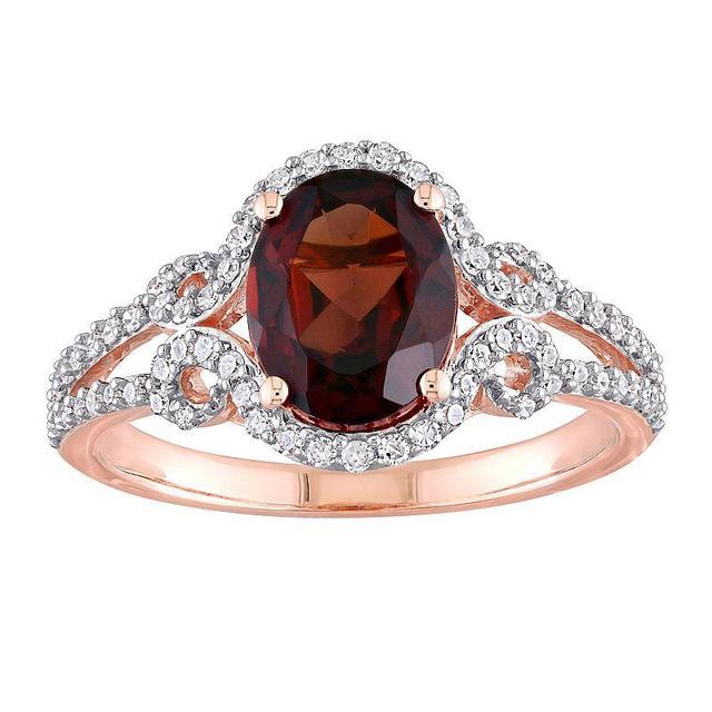 Stella Grace 10k Rose Gold Garnet & 1/3 Carat T.W. Diamond Oval Halo Engagement Ring, Womens Product Image