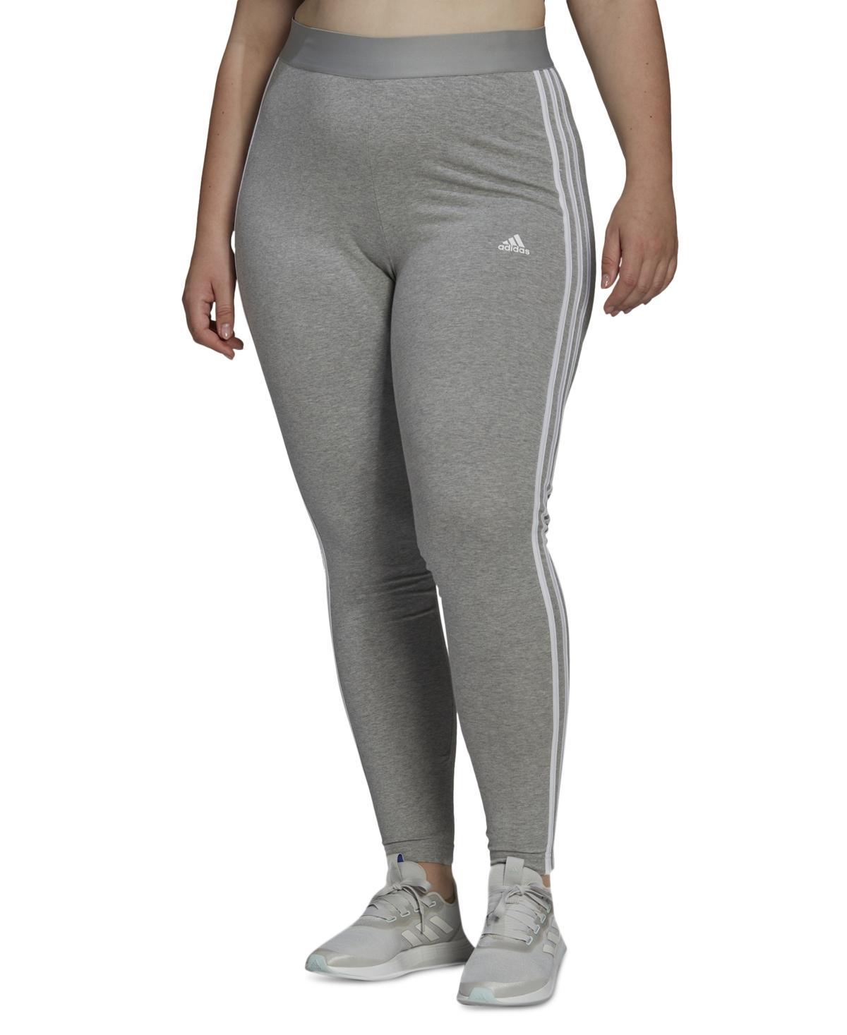 adidas Womens Essentials 3-Stripe Full Length Cotton Leggings, Xs-4X - Medium Grey Heather Product Image