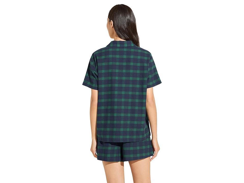 Eberjey Flannel Short PJ Set (Windowpane Plaid True Navy) Women's Pajama Sets Product Image